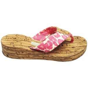 Eliza B Flip Flop Thong Cork Wedge Sandals Women Size 8.5 Brown Pink Silp On EUC